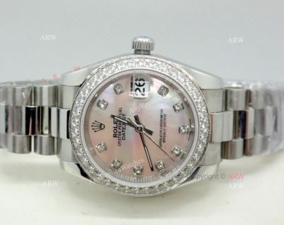Replica Rolex Datejust Diamond Bezel Pink Mop Diamond Dial Watch 